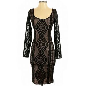 BCBG MAXAZRIA Tanya long sleeve black lace scoop neck bodycon dress Size XXS